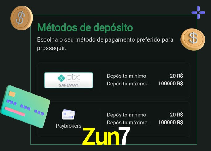 O cassino Zun7 oferece uma grande variedade de métodos de pagamento